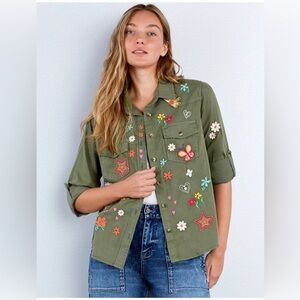 Billy T Sketchbook Embroidered Denim vintage Shirt floral size M